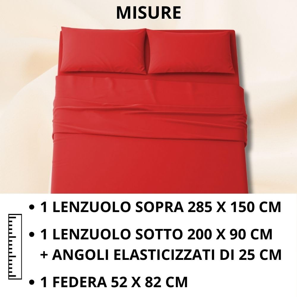 MAXIME MAISON - Set Lenzuola Letto Singolo 3 Pezzi, Completo Letto SIngolo in Microfibra Made in Italy, Biancheria da Letto 1 Lenzuolo con Angoli, 1 Lenzuolo Sopra, 1 Federa