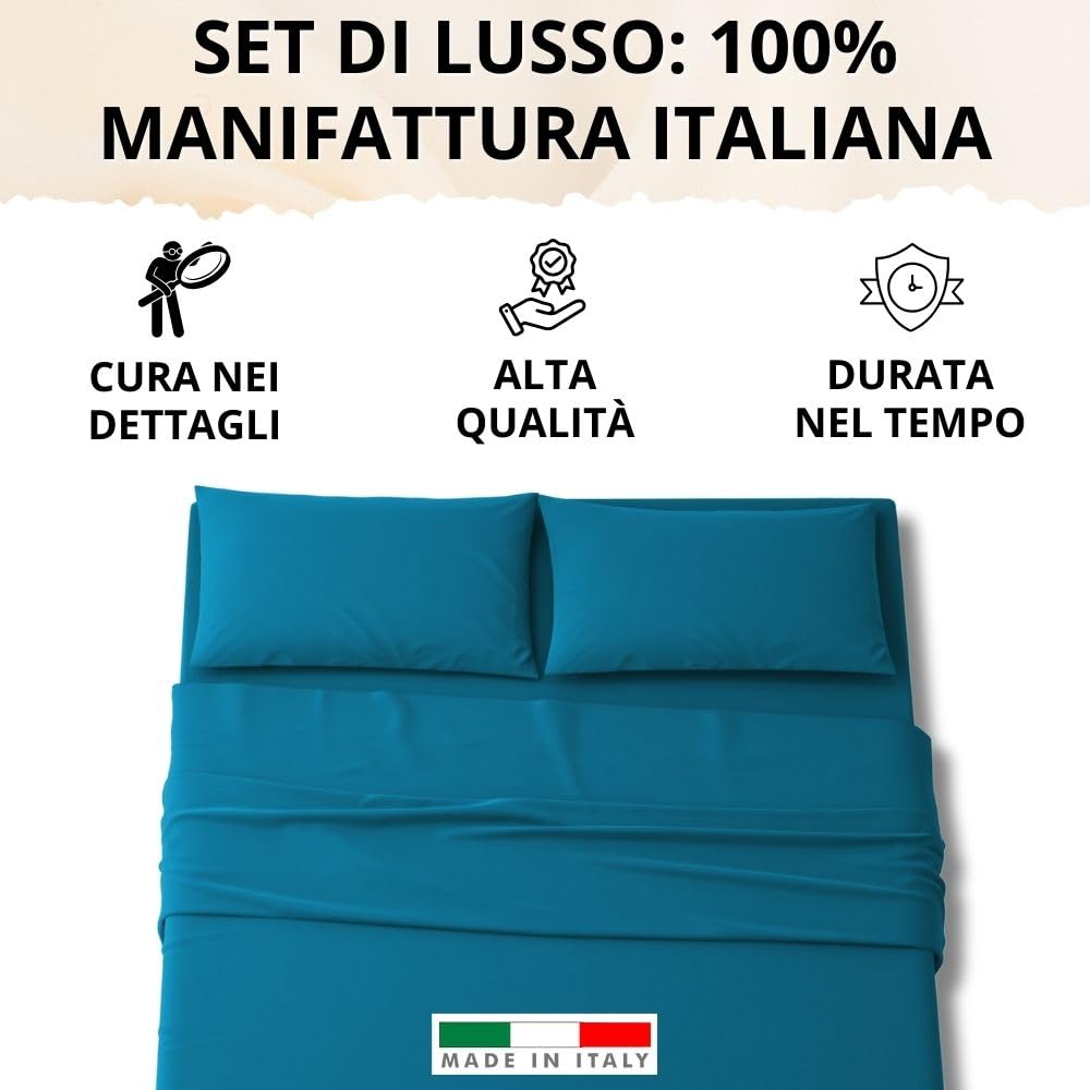 Set Completo Lenzuola in Microfibra, con Federe, Completo Letto, Made in Italy