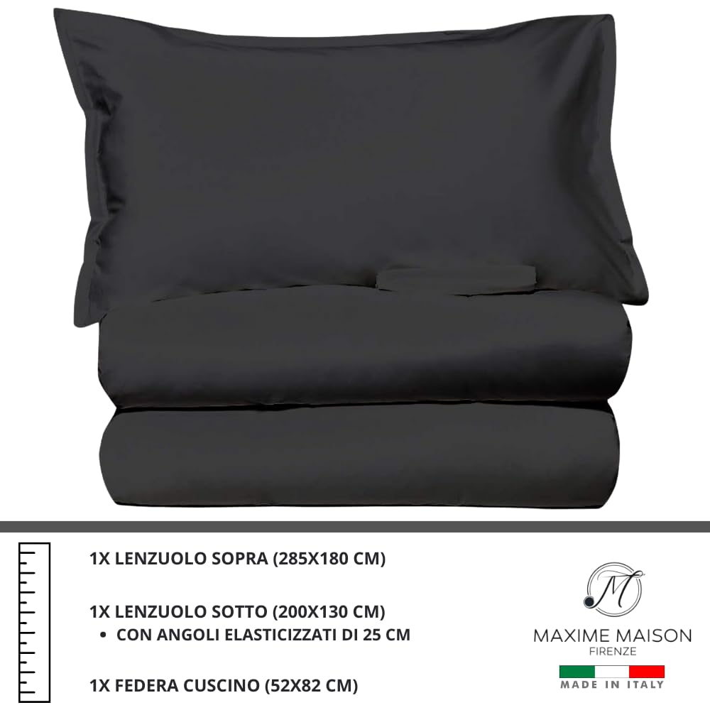 MAXIME MAISON - Set Lenzuola Cotone, Completo con Federe Cuscini Tinta Unita, Prodotto Made in Italy Anallergico