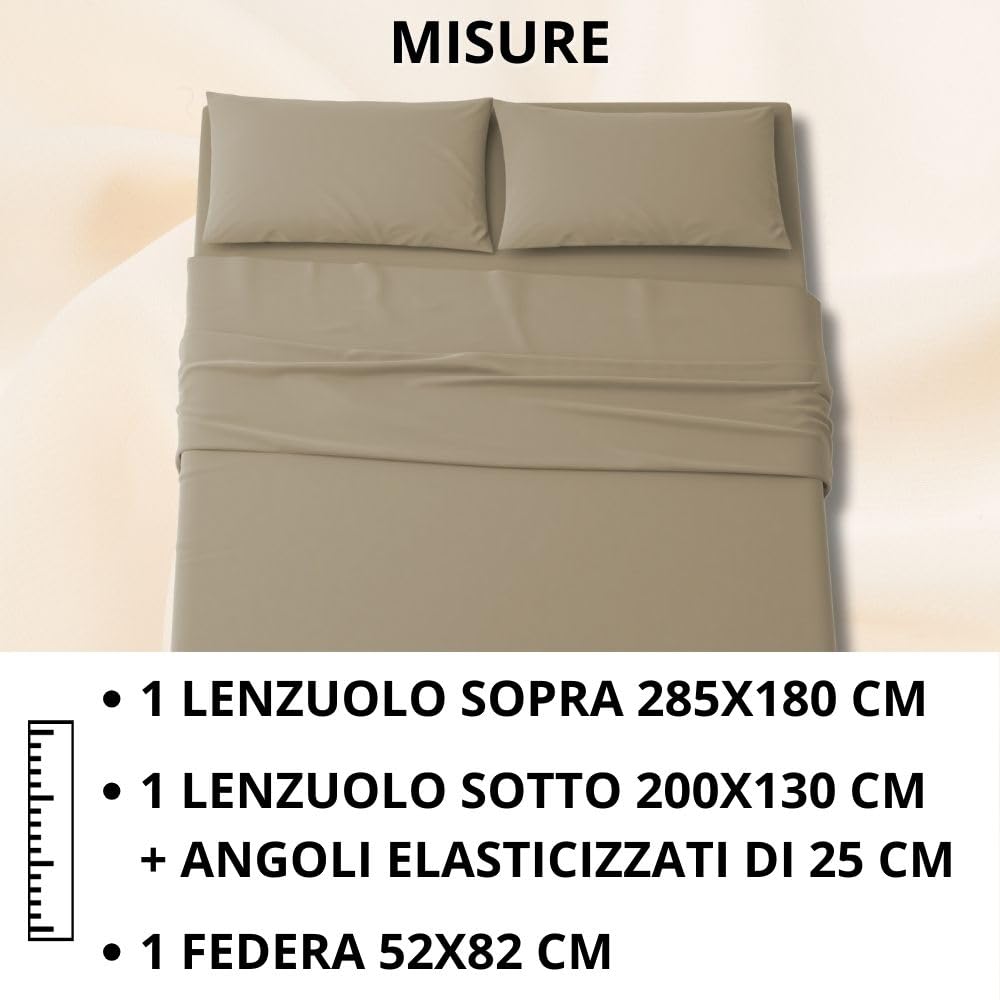 MAXIME MAISON - Set Lenzuola Letto Singolo 3 Pezzi, Completo Letto SIngolo in Microfibra Made in Italy, Biancheria da Letto 1 Lenzuolo con Angoli, 1 Lenzuolo Sopra, 1 Federa