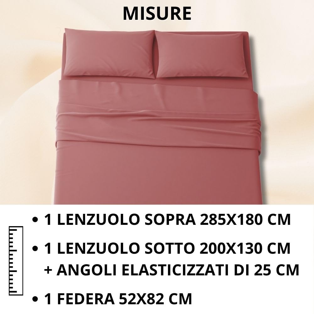 MAXIME MAISON - Set Lenzuola Letto Singolo 3 Pezzi, Completo Letto SIngolo in Microfibra Made in Italy, Biancheria da Letto 1 Lenzuolo con Angoli, 1 Lenzuolo Sopra, 1 Federa