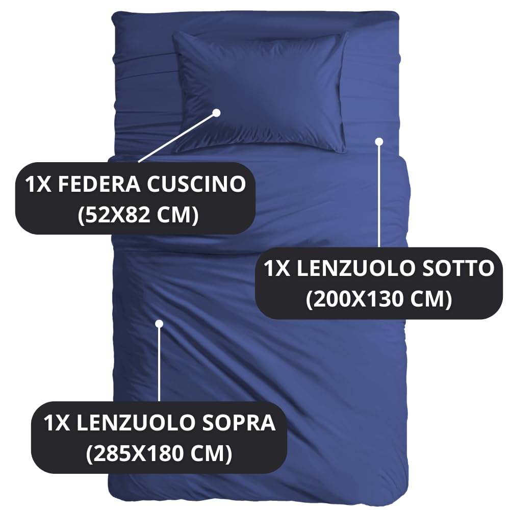 MAXIME MAISON - Set Lenzuola Letto Singolo 3 Pezzi, Completo Letto SIngolo in Microfibra Made in Italy, Biancheria da Letto 1 Lenzuolo con Angoli, 1 Lenzuolo Sopra, 1 Federa