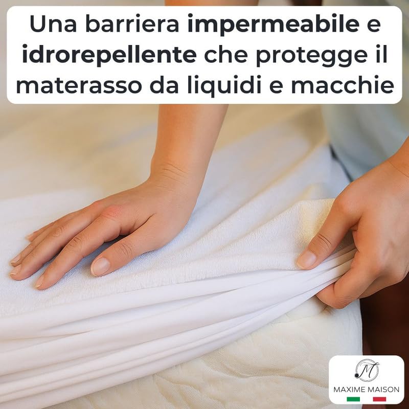 MAXIME MAISON - Coprimaterasso Matrimoniale Impermeabile 160x200x30 Antiacaro, Copri Materasso con Angoli Idrorepellente, Tessuto Certificato OEKO-TEX STANDARD 100 e Realizzato in Italia