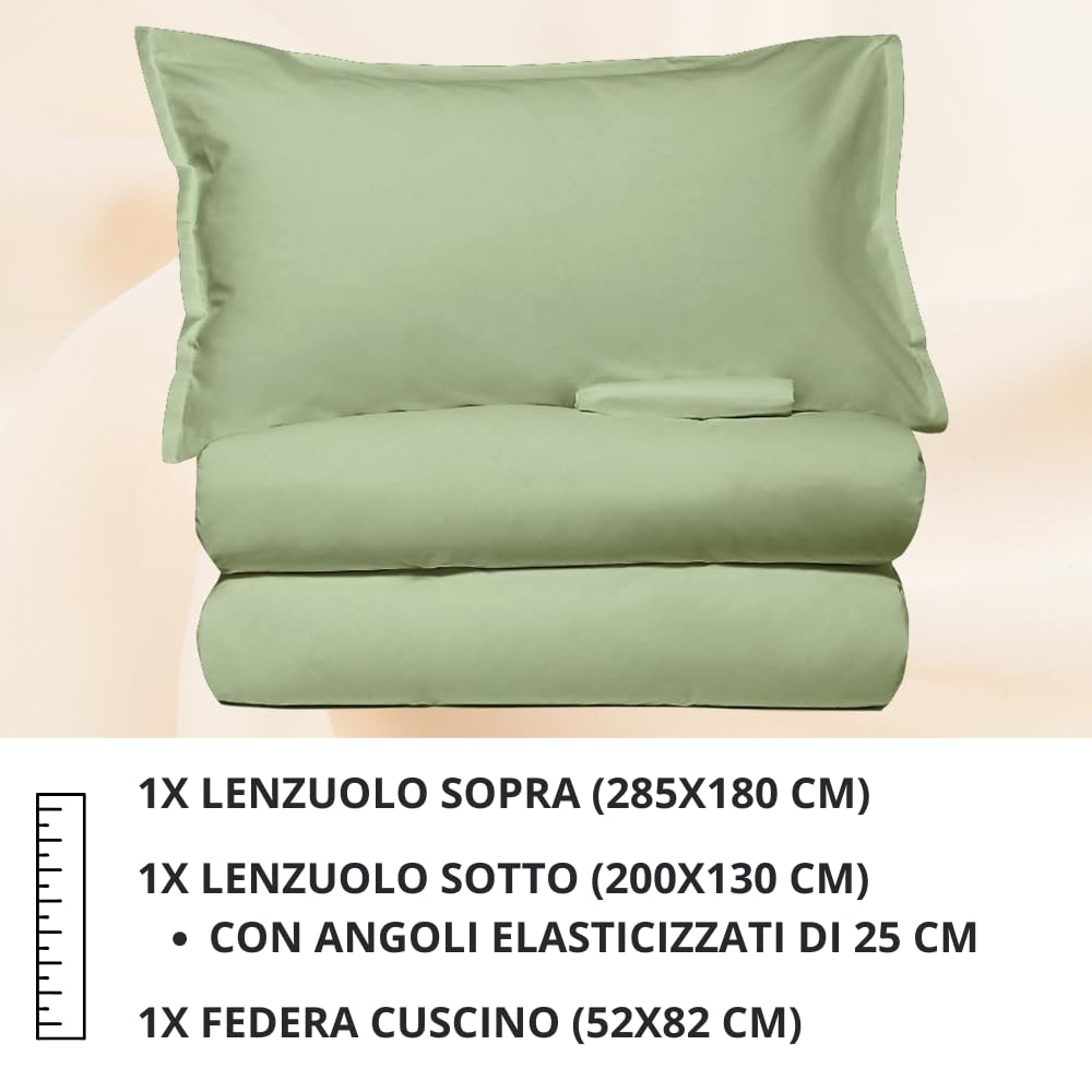 MAXIME MAISON - Set Lenzuola Letto Singolo 3 Pezzi, Completo Letto SIngolo in Microfibra Made in Italy, Biancheria da Letto 1 Lenzuolo con Angoli, 1 Lenzuolo Sopra, 1 Federa