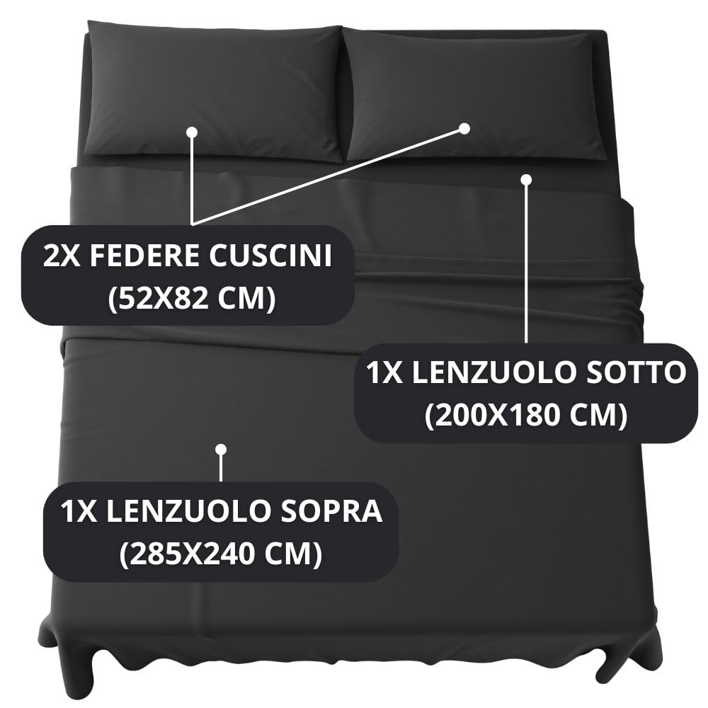 Set Completo Lenzuola in Microfibra, con Federe, Completo Letto, Made in Italy