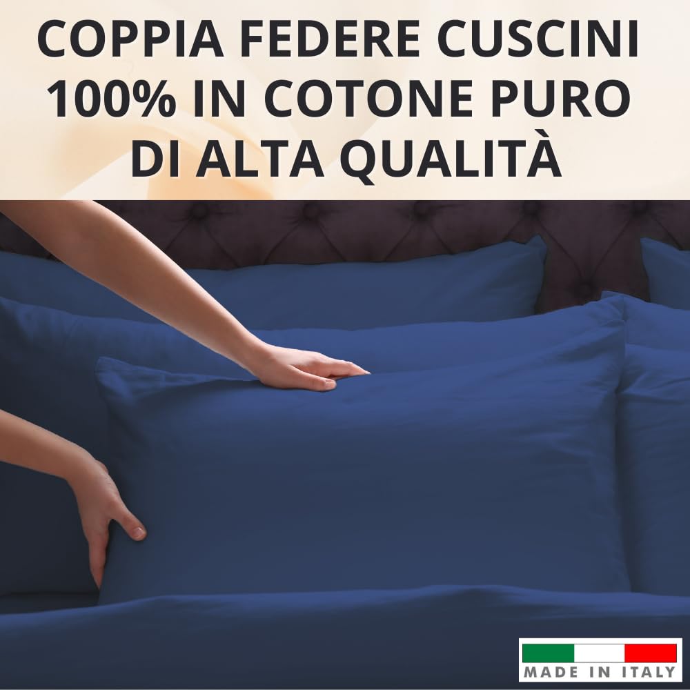Federe Cuscino Letto, Misto Cotone, Tinta Unita (Misure 52x82cm), Chiusura a Busta, Fodera Cuscini, Copri Cuscino Letto, Federe Cuscini, Cotone