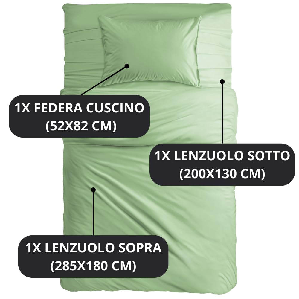 MAXIME MAISON - Set Lenzuola Letto Singolo 3 Pezzi, Completo Letto SIngolo in Microfibra Made in Italy, Biancheria da Letto 1 Lenzuolo con Angoli, 1 Lenzuolo Sopra, 1 Federa