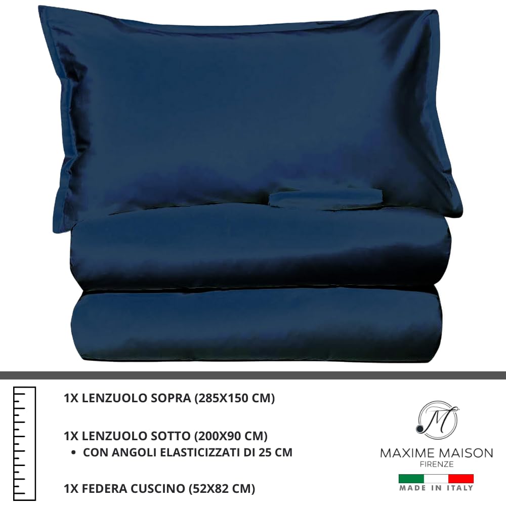 MAXIME MAISON - Set Lenzuola Cotone, Completo con Federe Cuscini Tinta Unita, Prodotto Made in Italy Anallergico