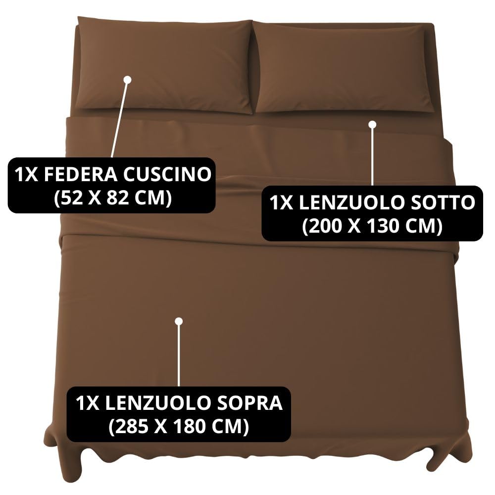 MAXIME MAISON - Set Lenzuola Letto Singolo 3 Pezzi, Completo Letto SIngolo in Microfibra Made in Italy, Biancheria da Letto 1 Lenzuolo con Angoli, 1 Lenzuolo Sopra, 1 Federa