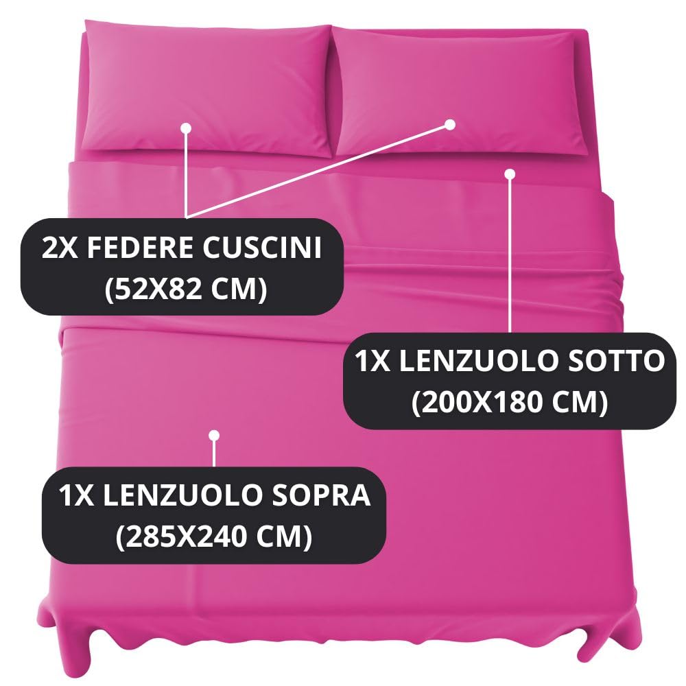 Set Completo Lenzuola in Microfibra, con Federe, Completo Letto, Made in Italy