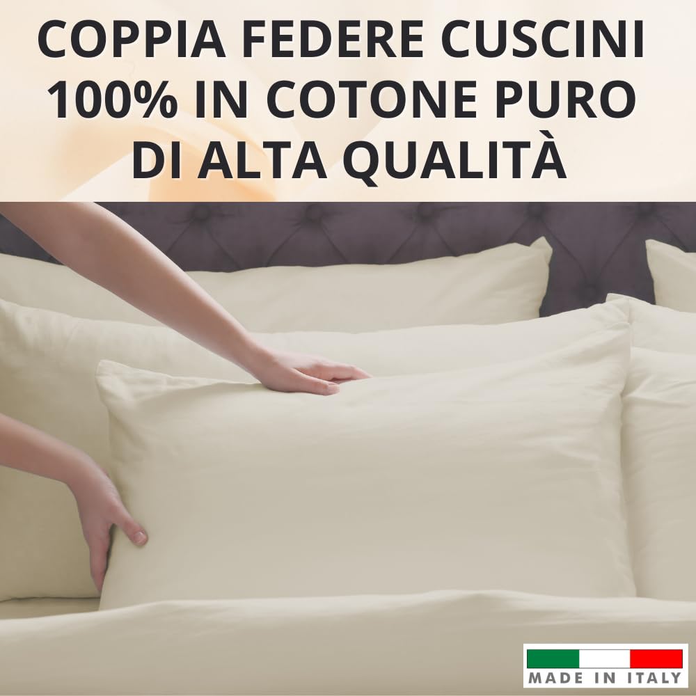 Federe Cuscino Letto, Misto Cotone, Tinta Unita (Misure 52x82cm), Chiusura a Busta, Fodera Cuscini, Copri Cuscino Letto, Federe Cuscini, Cotone