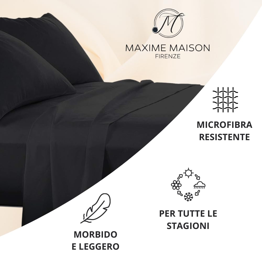 MAXIME MAISON - Set Lenzuola Letto Singolo 3 Pezzi, Completo Letto SIngolo in Microfibra Made in Italy, Biancheria da Letto 1 Lenzuolo con Angoli, 1 Lenzuolo Sopra, 1 Federa