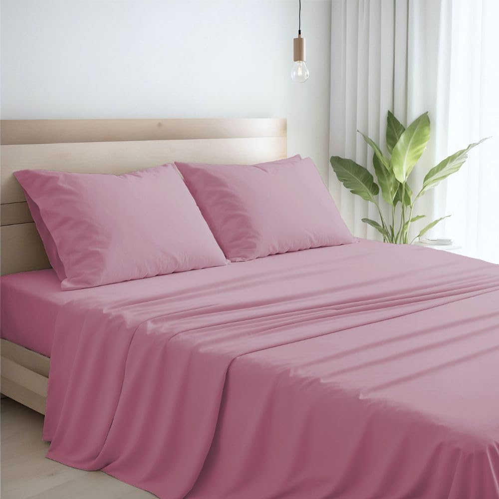 Lenzuola Percalle Made in Italy, Completo Letto Realizzato in Cotone Pregiato a Trama Fitta, Biancheria da Letto Certificata Oeko Tex Standard 100