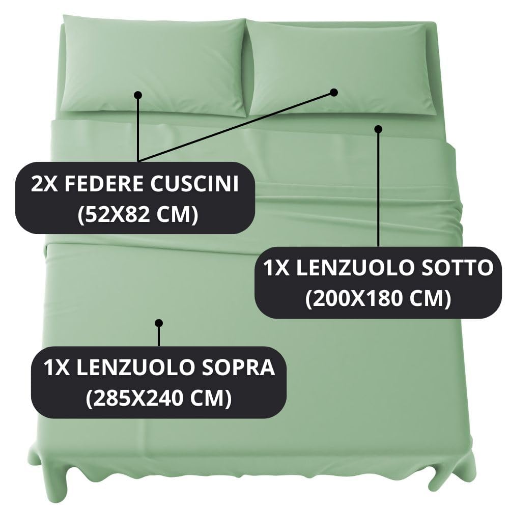 MAXIME MAISON - Set Lenzuola Letto Singolo 3 Pezzi, Completo Letto SIngolo in Microfibra Made in Italy, Biancheria da Letto 1 Lenzuolo con Angoli, 1 Lenzuolo Sopra, 1 Federa