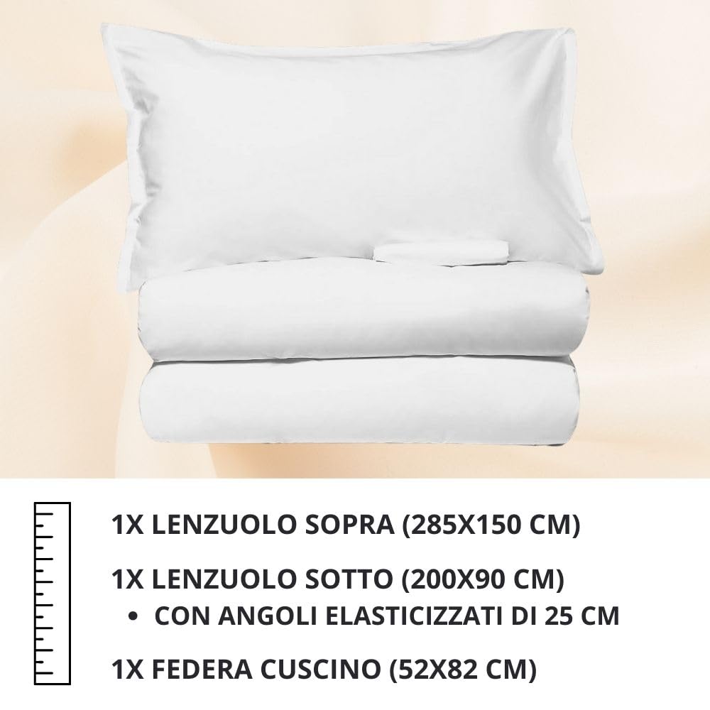 MAXIME MAISON - Set Lenzuola Letto Singolo 3 Pezzi, Completo Letto SIngolo in Microfibra Made in Italy, Biancheria da Letto 1 Lenzuolo con Angoli, 1 Lenzuolo Sopra, 1 Federa