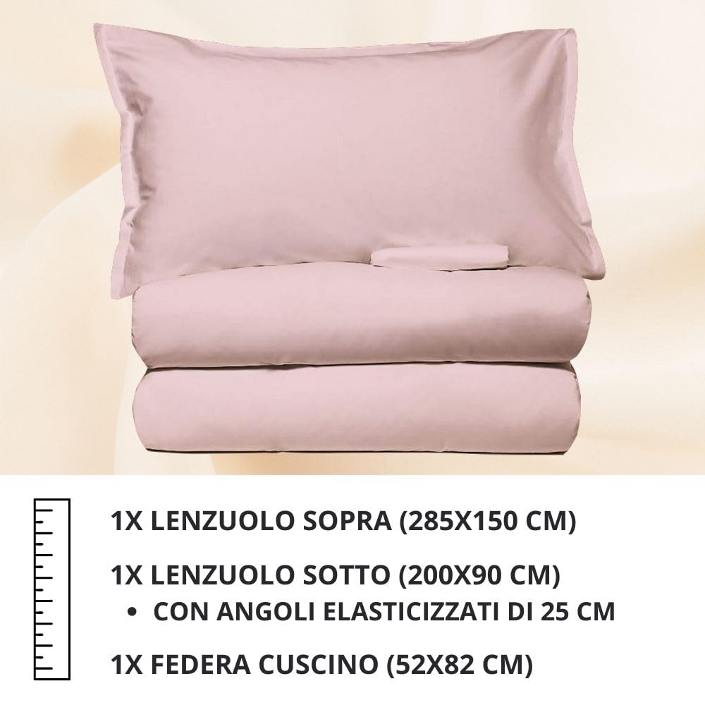 MAXIME MAISON - Set Lenzuola Letto Singolo 3 Pezzi, Completo Letto SIngolo in Microfibra Made in Italy, Biancheria da Letto 1 Lenzuolo con Angoli, 1 Lenzuolo Sopra, 1 Federa
