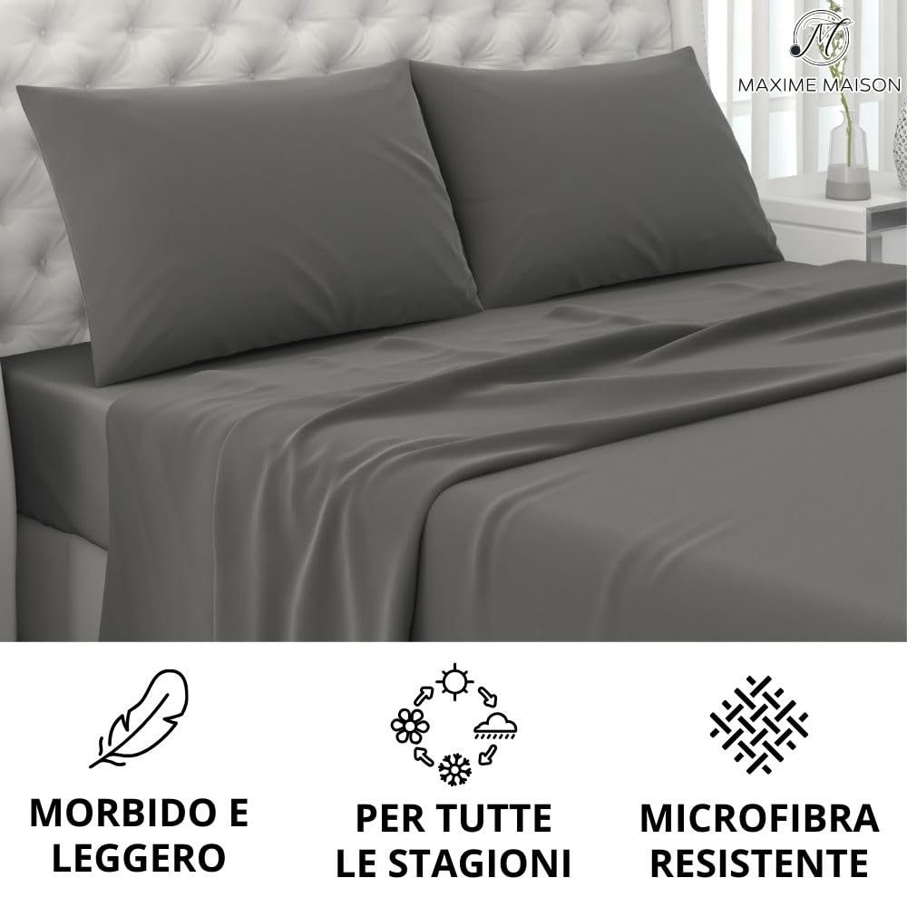 MAXIME MAISON - Set Lenzuola Letto Singolo 3 Pezzi, Completo Letto SIngolo in Microfibra Made in Italy, Biancheria da Letto 1 Lenzuolo con Angoli, 1 Lenzuolo Sopra, 1 Federa
