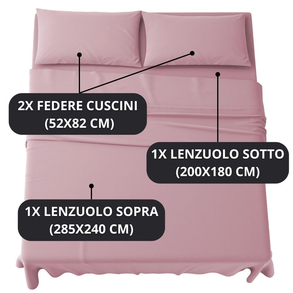 Set Completo Lenzuola in Microfibra, con Federe, Completo Letto, Made in Italy