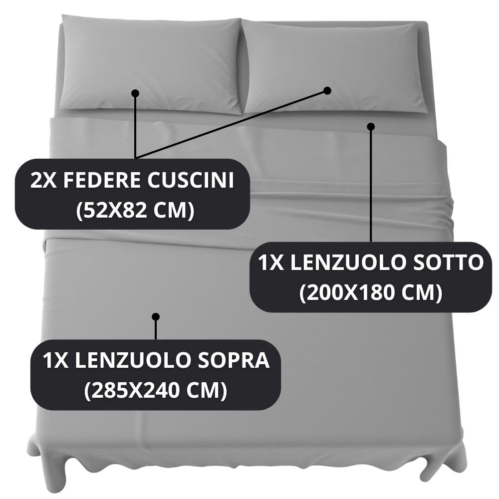 Set Completo Lenzuola in Microfibra, con Federe, Completo Letto, Made in Italy