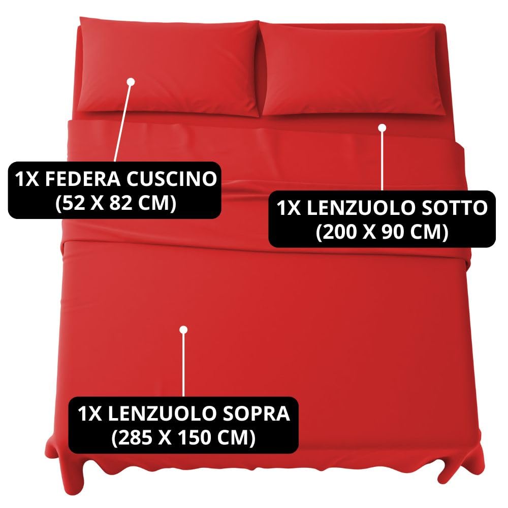 MAXIME MAISON - Set Lenzuola Letto Singolo 3 Pezzi, Completo Letto SIngolo in Microfibra Made in Italy, Biancheria da Letto 1 Lenzuolo con Angoli, 1 Lenzuolo Sopra, 1 Federa
