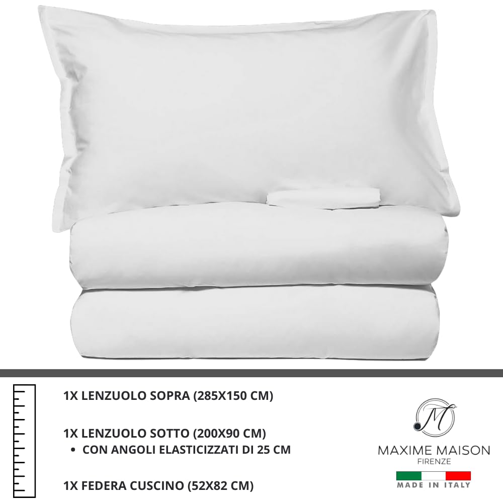 MAXIME MAISON - Set Lenzuola Cotone, Completo con Federe Cuscini Tinta Unita, Prodotto Made in Italy Anallergico