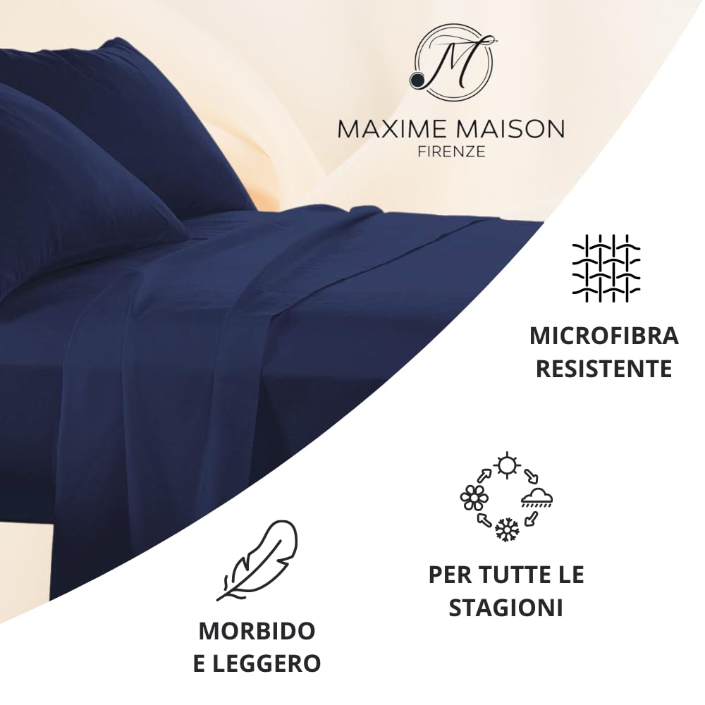 MAXIME MAISON - Set Lenzuola Letto Singolo 3 Pezzi, Completo Letto SIngolo in Microfibra Made in Italy, Biancheria da Letto 1 Lenzuolo con Angoli, 1 Lenzuolo Sopra, 1 Federa