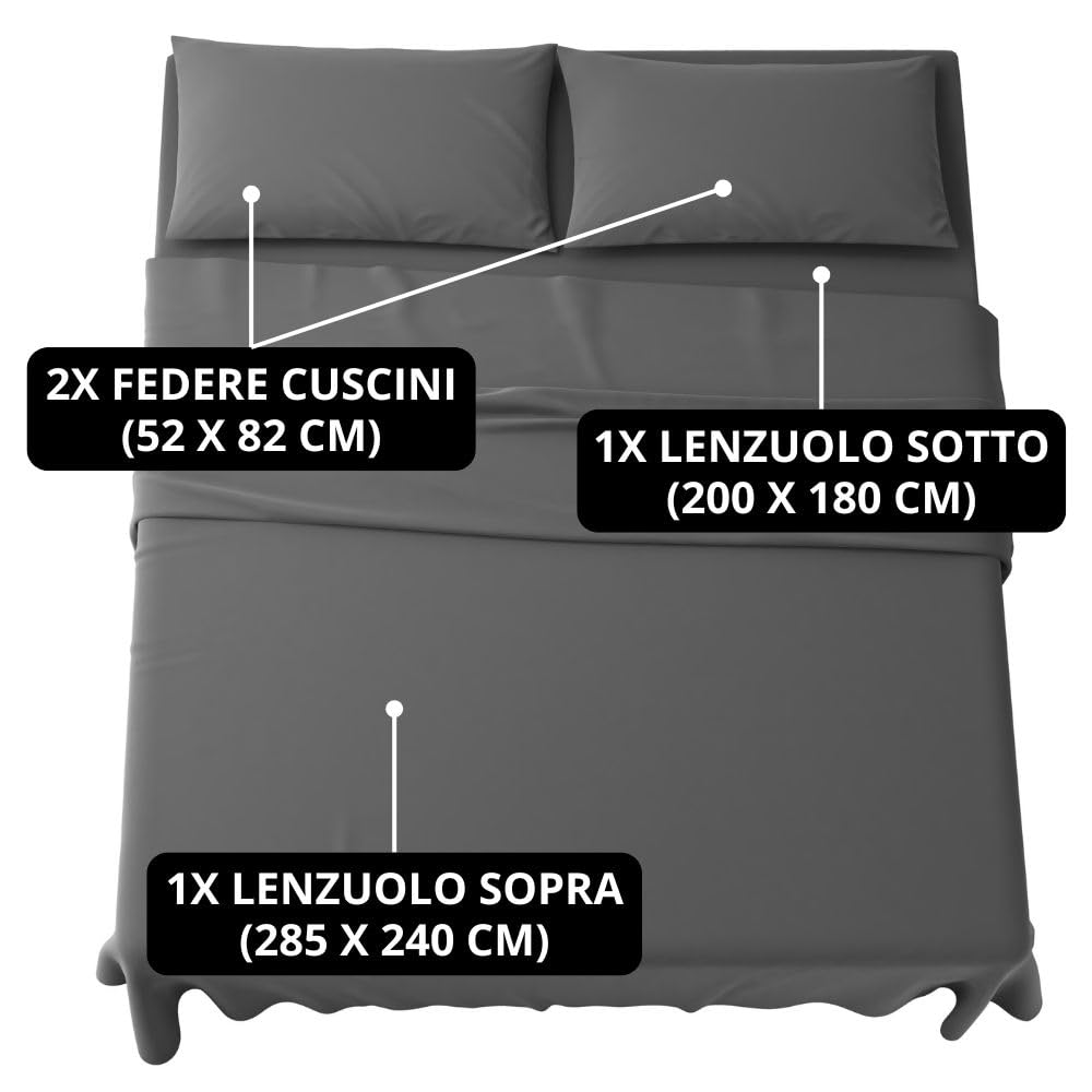 Set Completo Lenzuola in Microfibra, con Federe, Completo Letto, Made in Italy