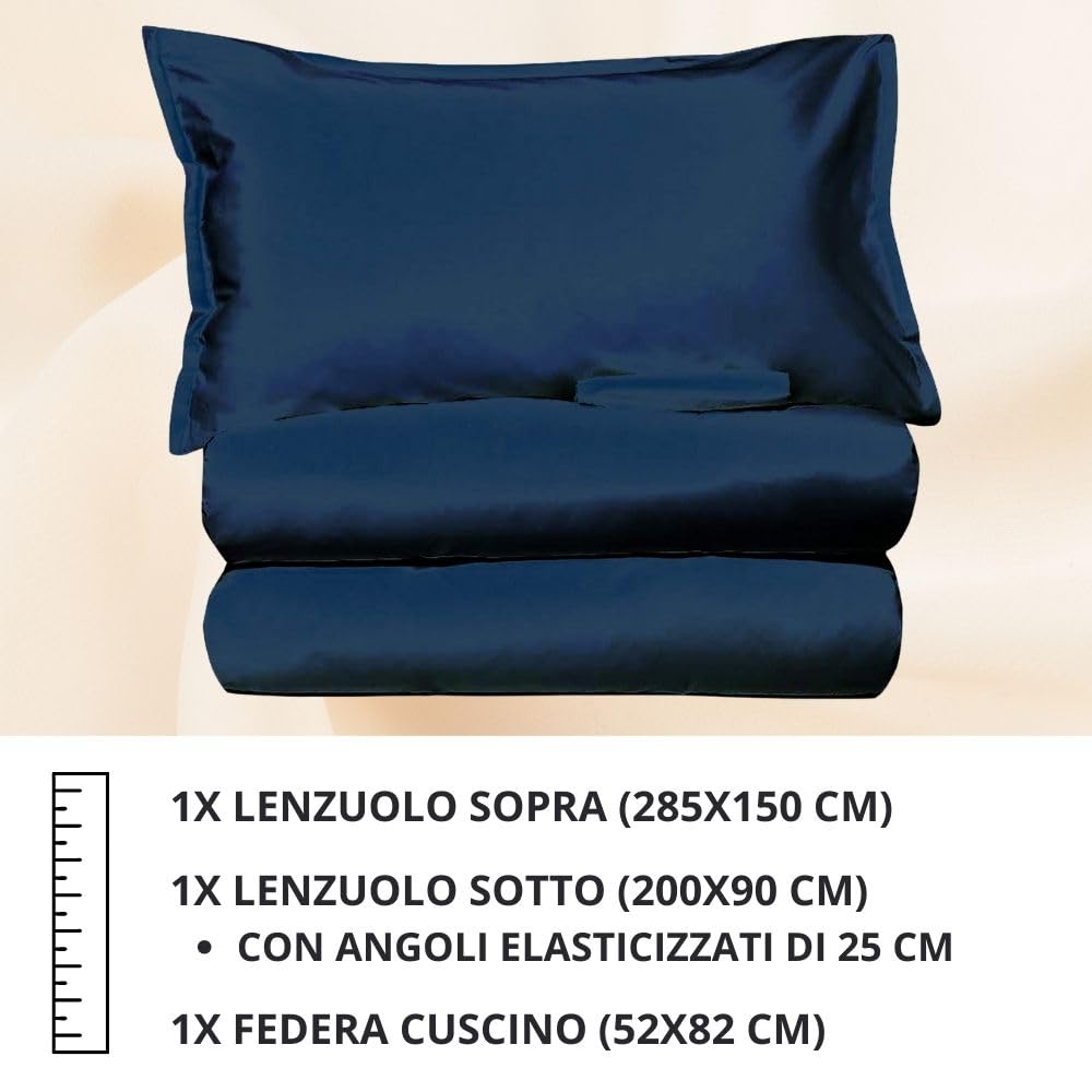 MAXIME MAISON - Set Lenzuola Letto Singolo 3 Pezzi, Completo Letto SIngolo in Microfibra Made in Italy, Biancheria da Letto 1 Lenzuolo con Angoli, 1 Lenzuolo Sopra, 1 Federa
