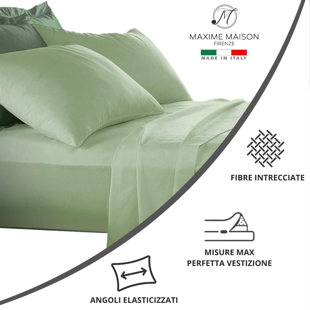 MAXIME MAISON - Set Lenzuola Cotone, Completo con Federe Cuscini Tinta Unita, Prodotto Made in Italy Anallergico