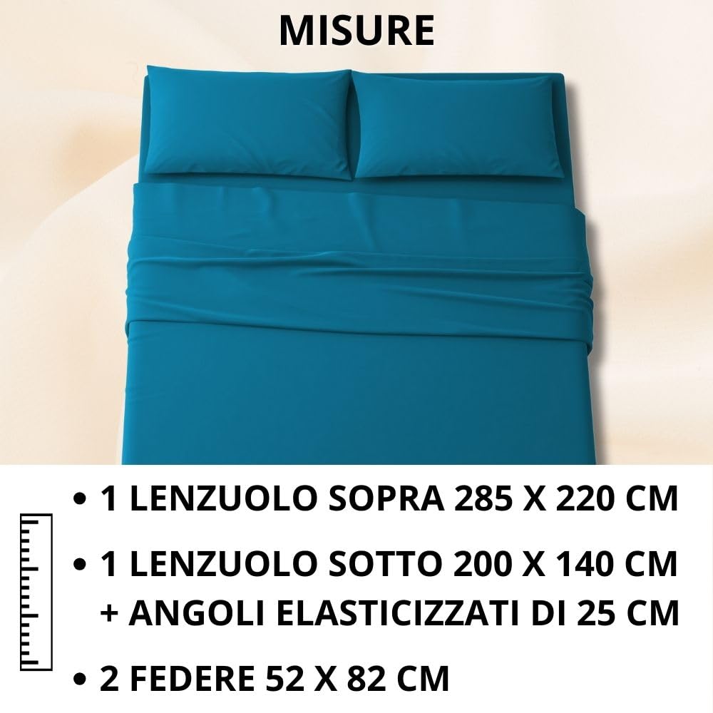 MAXIME MAISON - Set Lenzuola Letto Singolo 3 Pezzi, Completo Letto SIngolo in Microfibra Made in Italy, Biancheria da Letto 1 Lenzuolo con Angoli, 1 Lenzuolo Sopra, 1 Federa