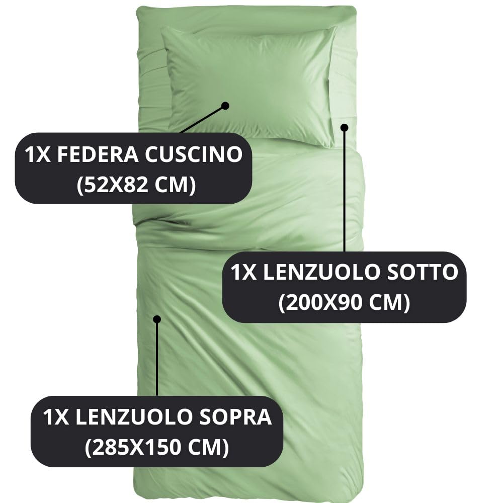 MAXIME MAISON - Set Lenzuola Letto Singolo 3 Pezzi, Completo Letto SIngolo in Microfibra Made in Italy, Biancheria da Letto 1 Lenzuolo con Angoli, 1 Lenzuolo Sopra, 1 Federa
