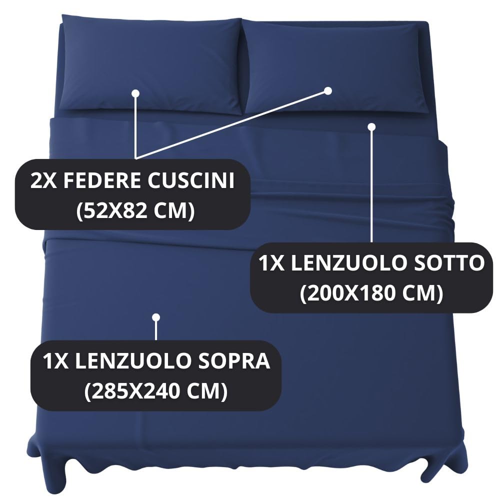 Set Completo Lenzuola in Microfibra, con Federe, Completo Letto, Made in Italy