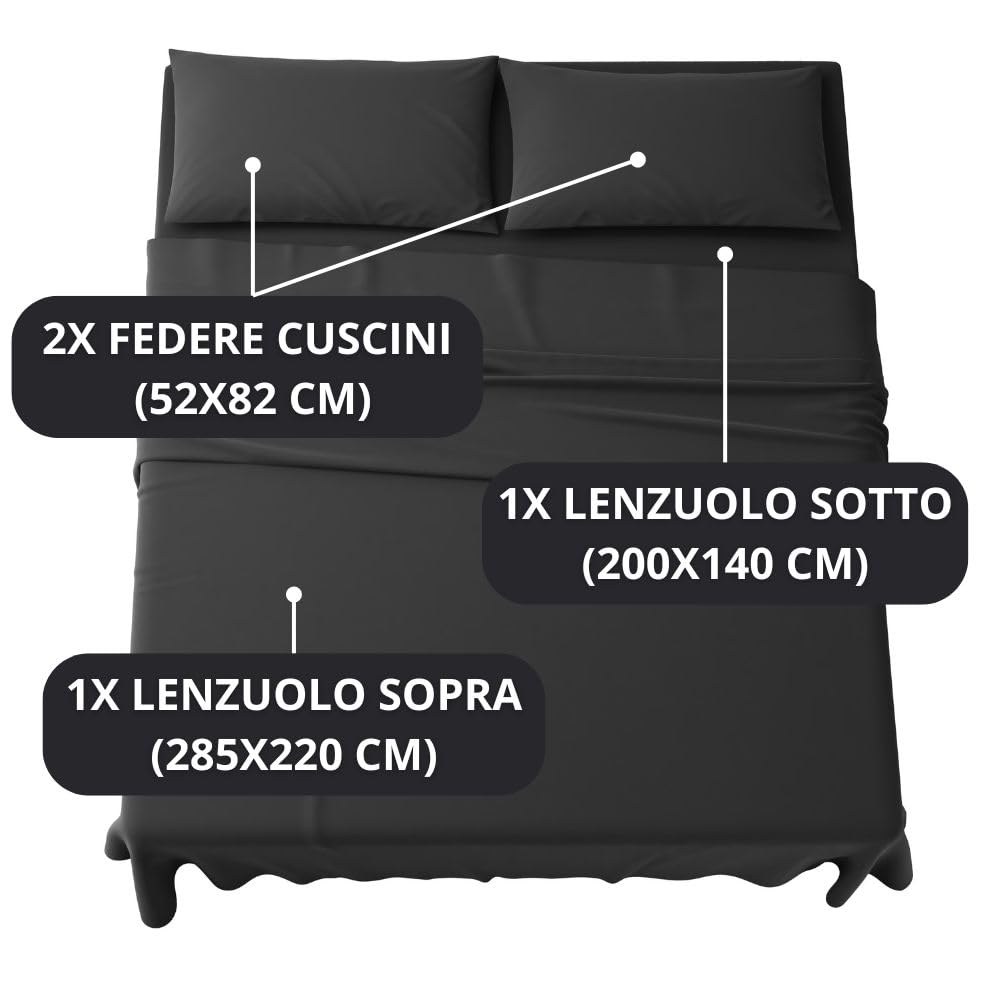 Set Completo Lenzuola in Microfibra, con Federe, Completo Letto, Made in Italy