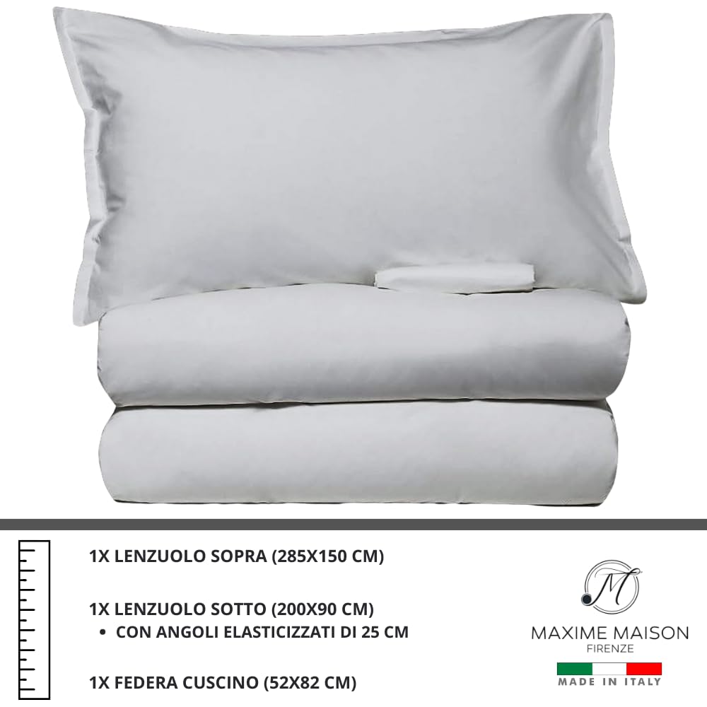 MAXIME MAISON - Set Lenzuola Cotone, Completo con Federe Cuscini Tinta Unita, Prodotto Made in Italy Anallergico