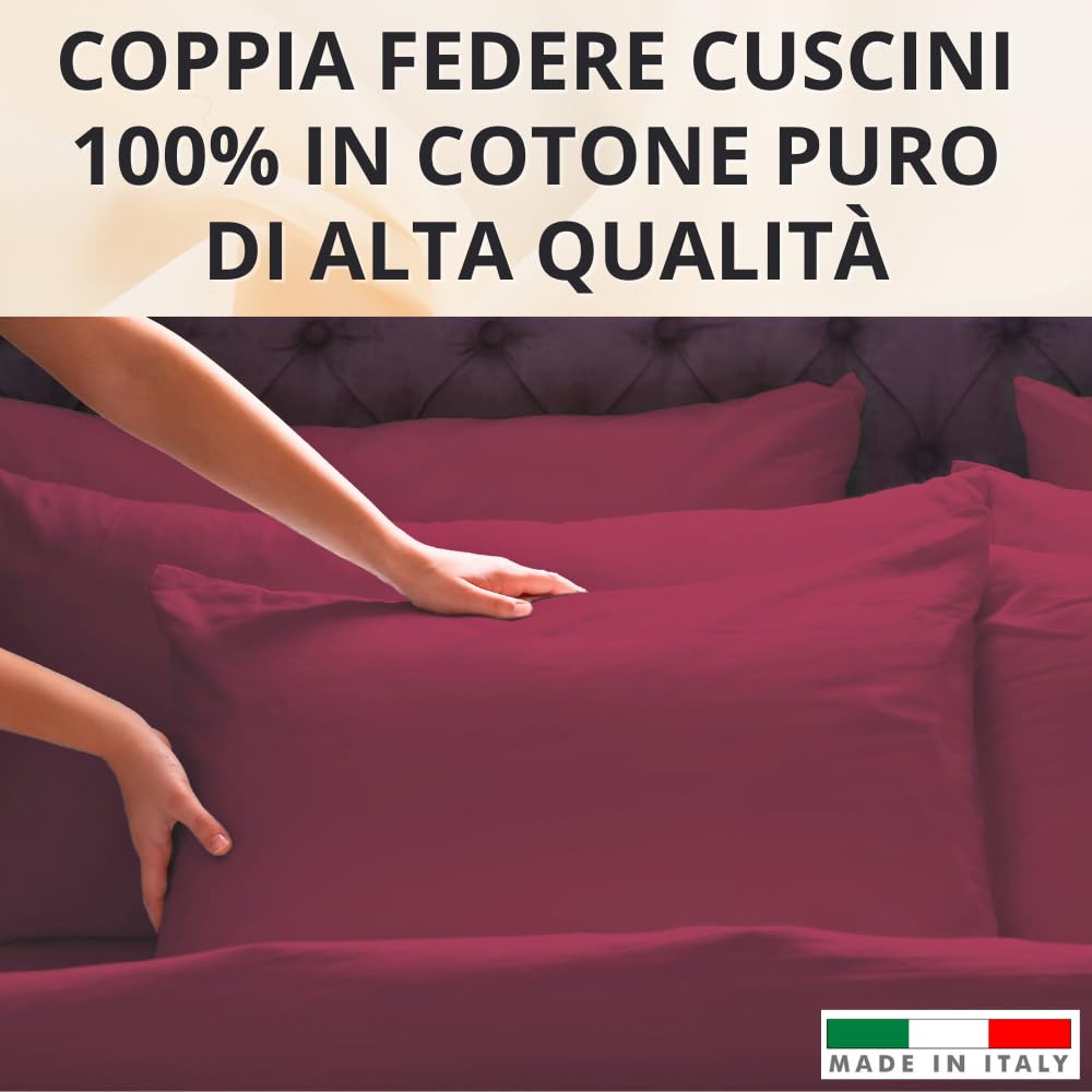 Federe Cuscino Letto, Misto Cotone, Tinta Unita (Misure 52x82cm), Chiusura a Busta, Fodera Cuscini, Copri Cuscino Letto, Federe Cuscini, Cotone