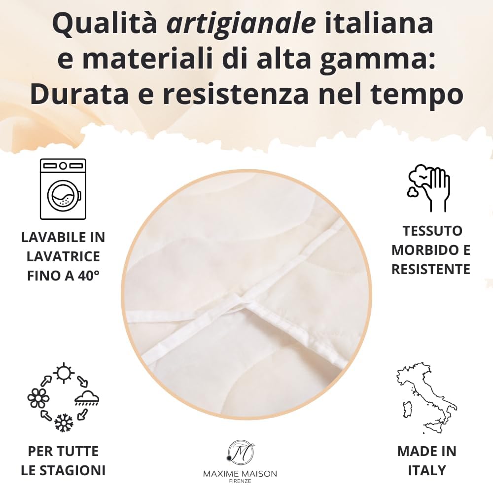 Coprirete Trapuntato con Imbottitura, Lacci agli Angoli, Anallergico e Antiacaro, Traspirante, Manifattura Made in Italy