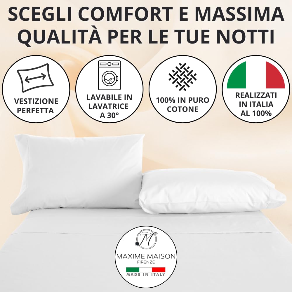 Federe Cuscino Letto, Misto Cotone, Tinta Unita (Misure 52x82cm), Chiusura a Busta, Fodera Cuscini, Copri Cuscino Letto, Federe Cuscini, Cotone