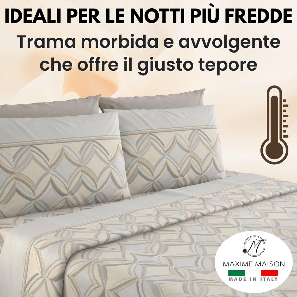 Completo Lenzuola Flanella in Cotone Stampate - Invernali con Fantasia Elegante