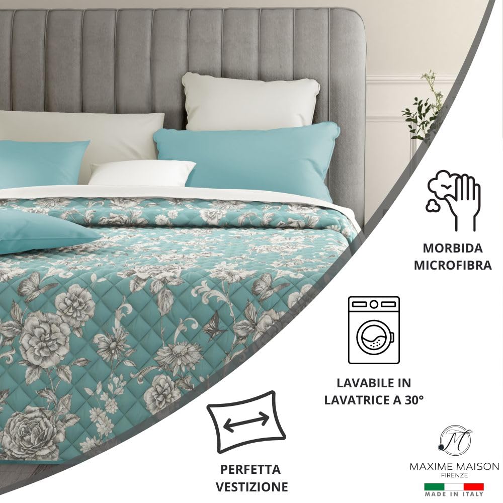 MAXIME MAISON - Copriletto Singolo Primaverile Estivo (100 gr/mq) Trapuntino Estivo Singolo, Trapunta Letto Singolo Leggera, Trapuntino Singolo Mezza Stagione in Raso di Cotone Satin, Made in Italy
