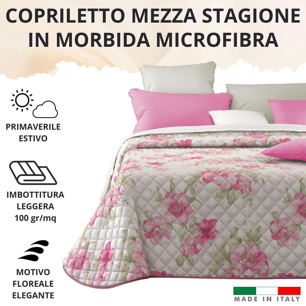 Copriletto (100 gr/mq) Mezza Stagione in Raso di Cotone Satin, Made in Italy