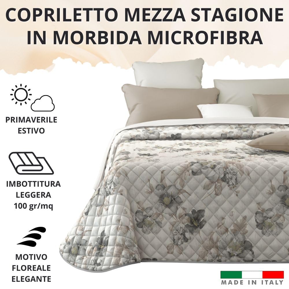 Copriletto (100 gr/mq) Mezza Stagione in Raso di Cotone Satin, Made in Italy