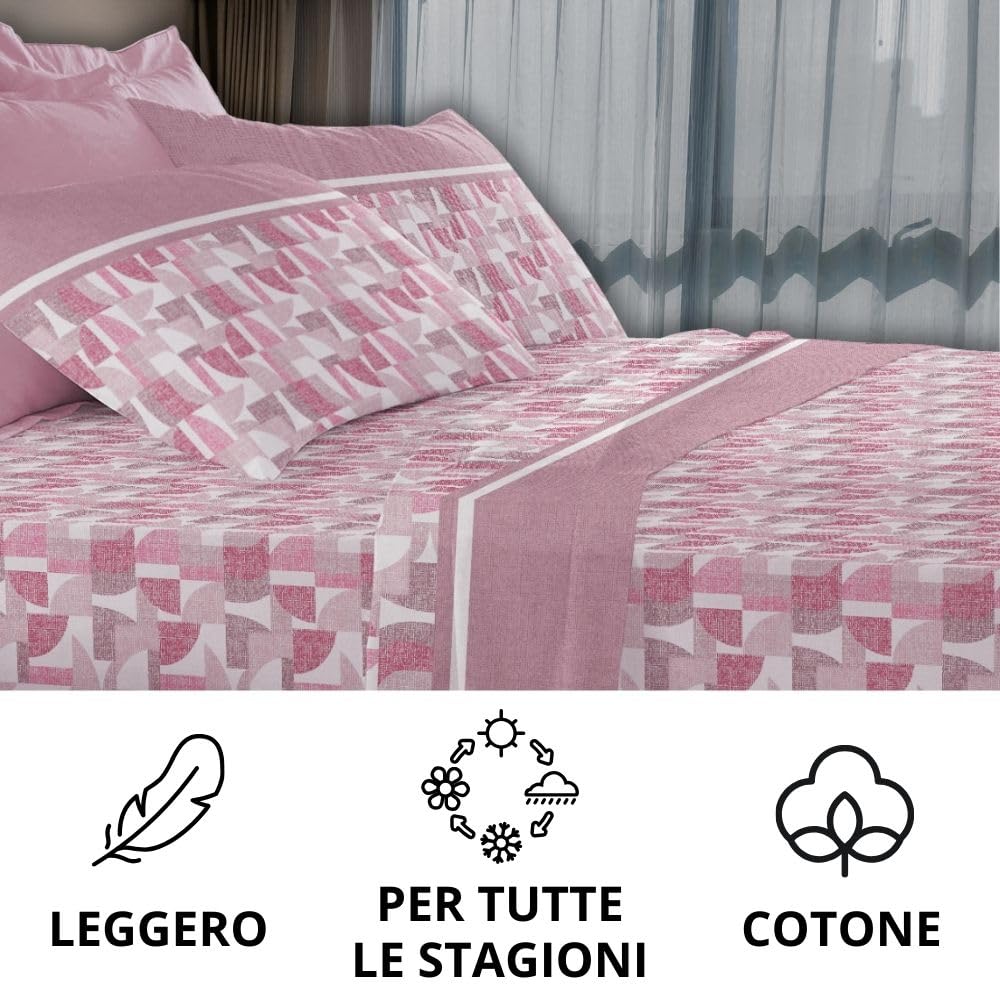 Completo Lenzuola Stampate, Misto Cotone, con Federe, Made in Italy