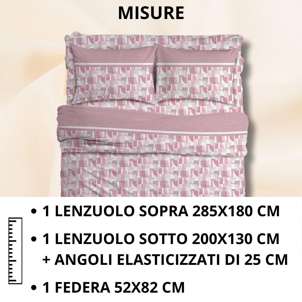 MAXIME MAISON Firenze - Set Lenzuola Letto Singolo Cotone 100% Completo con Federe Cuscini Stampate, Made in Italy Anallergico e Antiacaro (Motivo Ambra)