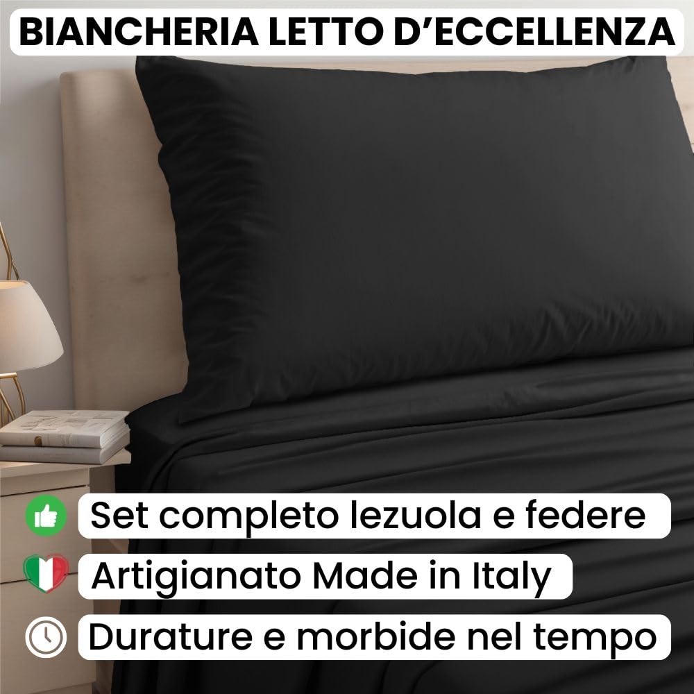 Lenzuola Percalle Made in Italy, Completo Letto Realizzato in Cotone Pregiato a Trama Fitta, Biancheria da Letto Certificata Oeko Tex Standard 100