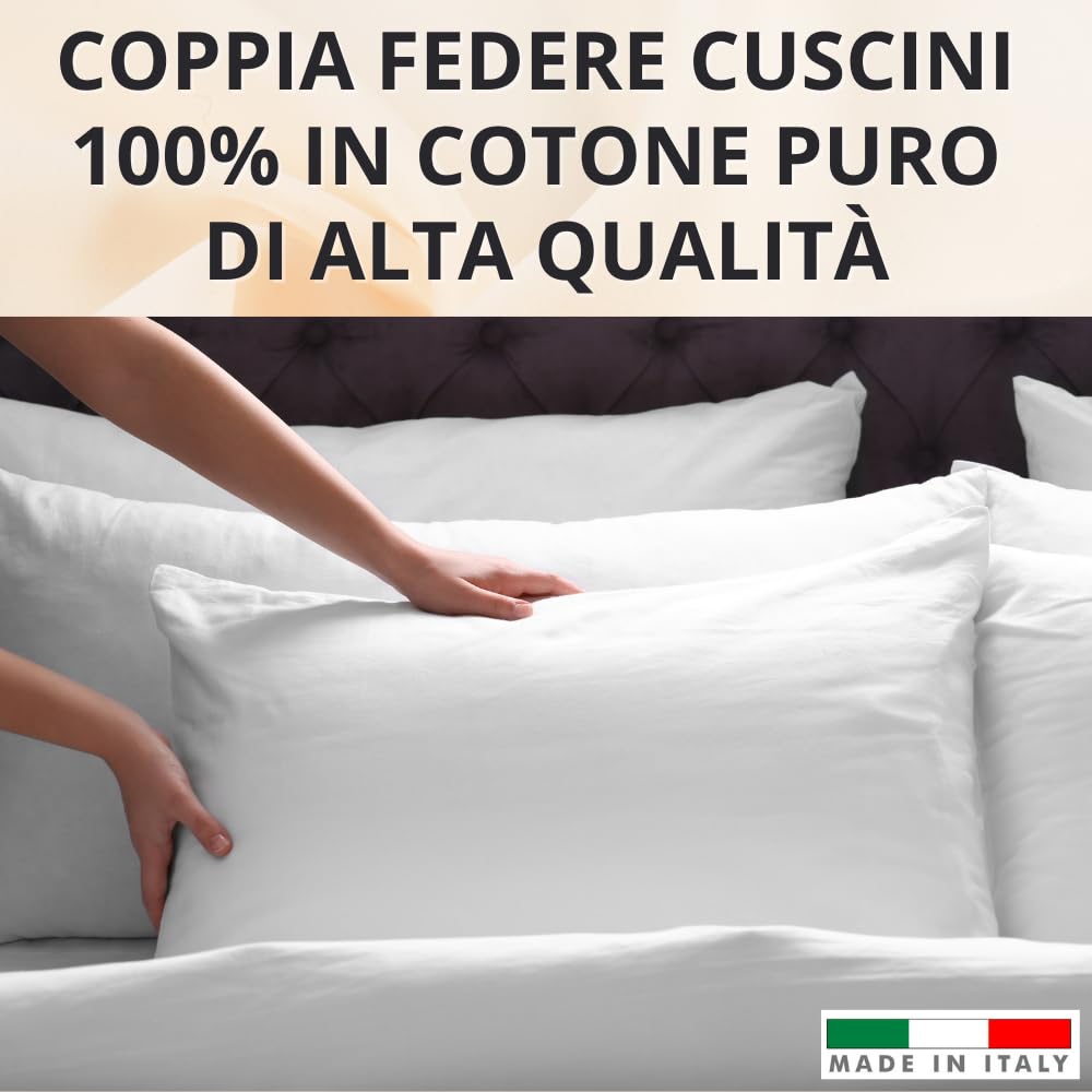 Federe Cuscino Letto, Misto Cotone, Tinta Unita (Misure 52x82cm), Chiusura a Busta, Fodera Cuscini, Copri Cuscino Letto, Federe Cuscini, Cotone