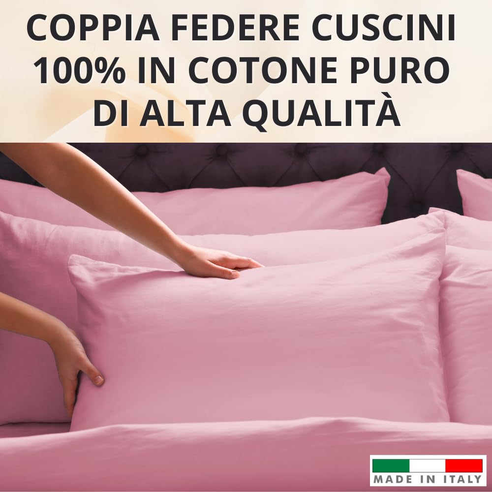 Federe Cuscino Letto, Misto Cotone, Tinta Unita (Misure 52x82cm), Chiusura a Busta, Fodera Cuscini, Copri Cuscino Letto, Federe Cuscini, Cotone