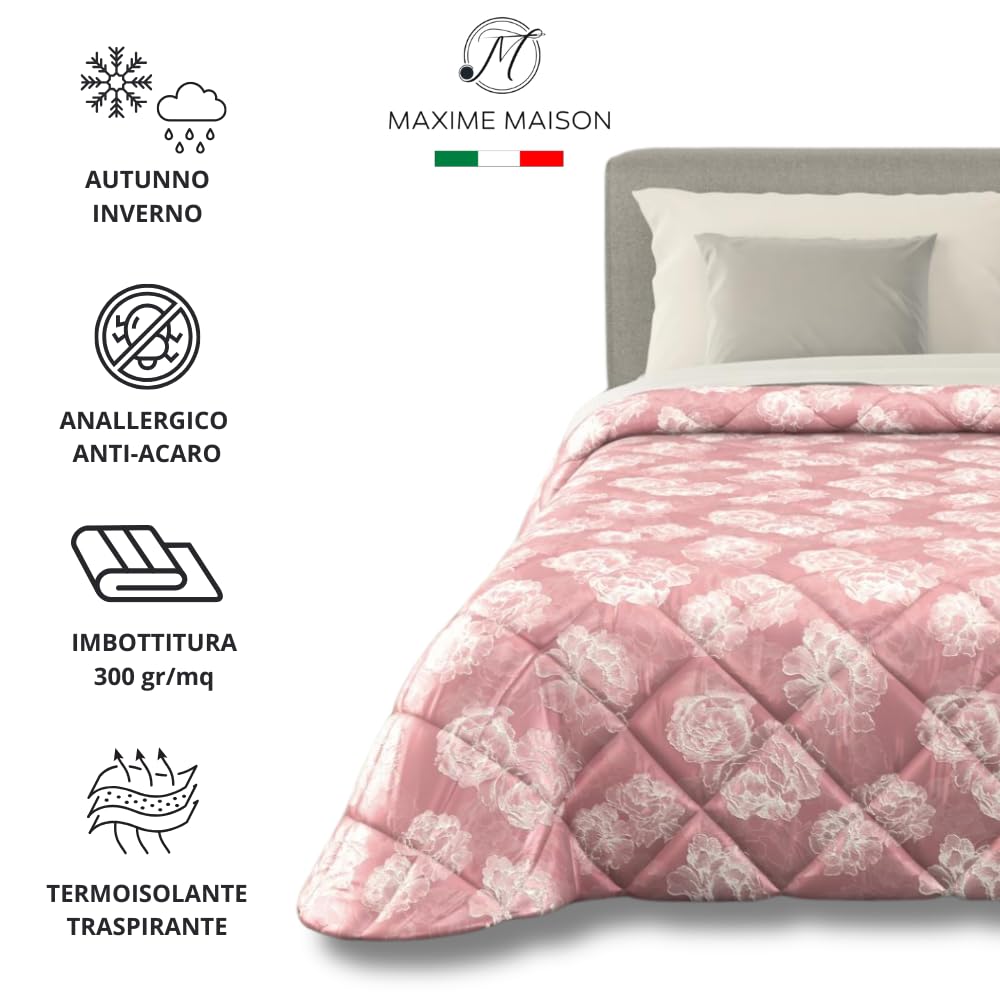 Trapunta Invernale in Raso Jacquard, Piumone Matrimoniale Invernale (300gr/mq)