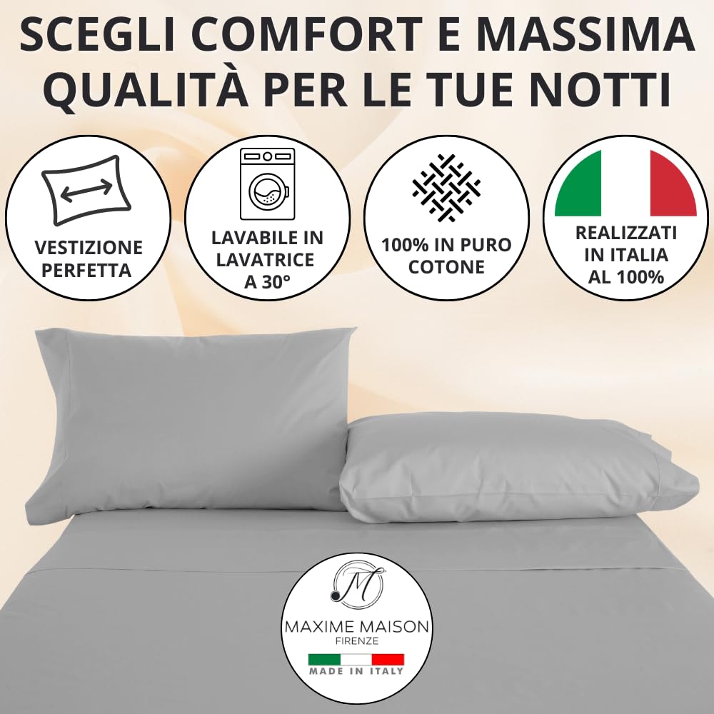 Federe Cuscino Letto, Misto Cotone, Tinta Unita (Misure 52x82cm), Chiusura a Busta, Fodera Cuscini, Copri Cuscino Letto, Federe Cuscini, Cotone