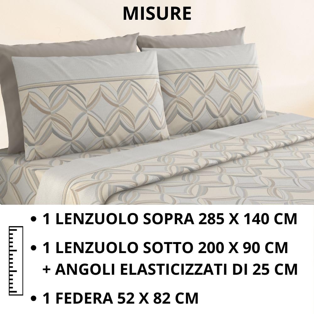 Completo Lenzuola Flanella in Cotone Stampate - Invernali con Fantasia Elegante