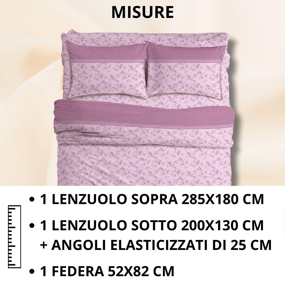 MAXIME MAISON Firenze - Set Lenzuola Letto Singolo Cotone 100% Completo con Federe Cuscini Stampate, Made in Italy Anallergico e Antiacaro (Motivo Ambra)